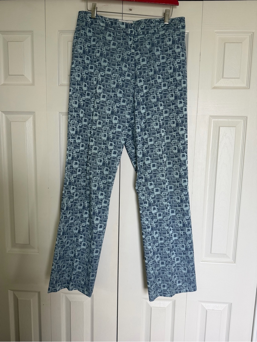 Vintage Charles Gray of London Blue Geo-Print Trousers - Size 10